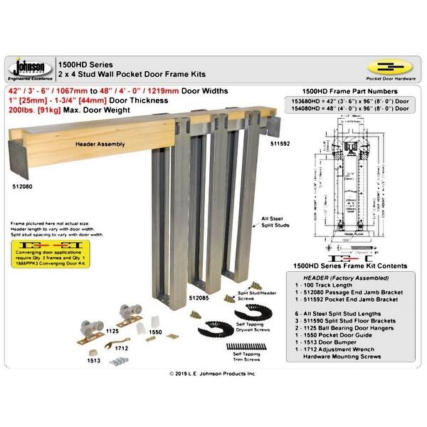 Johnson Hardware 1500 Series Pocket Door System Frame Kit for 40" x